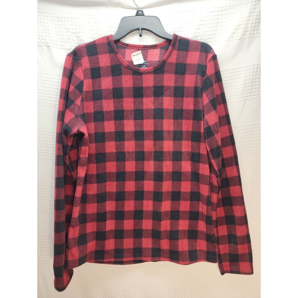 Cuddl Duds Women Pajama Top XL Fleecewear Stretch Buffalo Plaid Red Black 4999